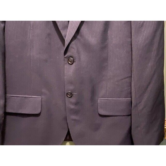 Calvin Klein Mens Sz M Short Black & Blue Pinstripe Two-Button Wool Blend Jacket - Picture 3 of 11
